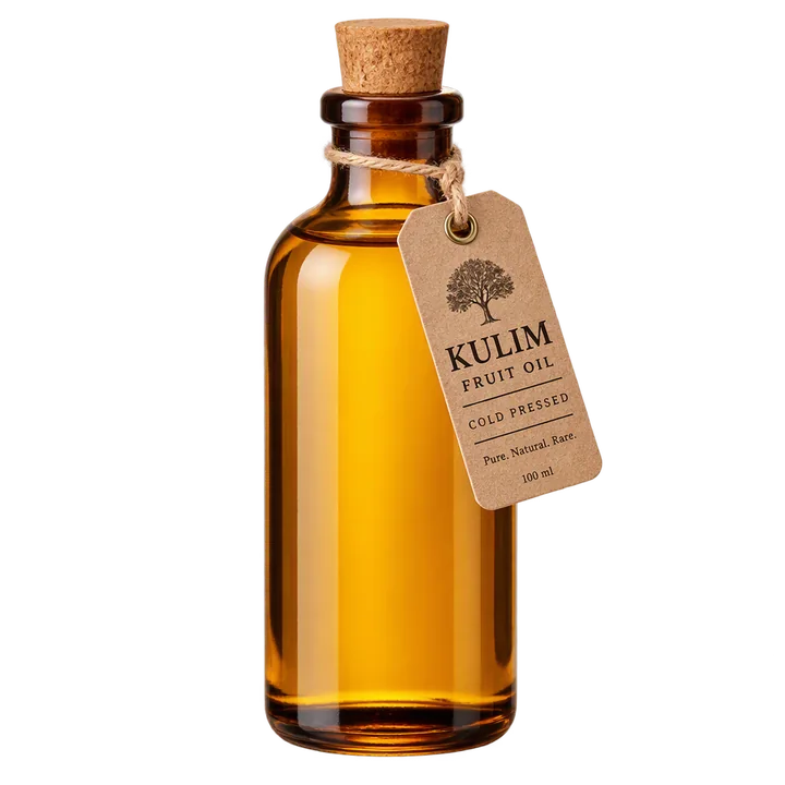 Bottle of cold-pressed kulim fruit oil