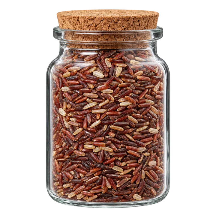 Jar of heirloom red and brown rice